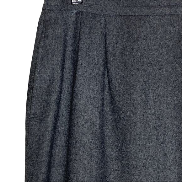 Vintage Wool Midi Skirt Dark Grey Women 10 Elastic Sections Lined Kick Pleat - Picture 3 of 6